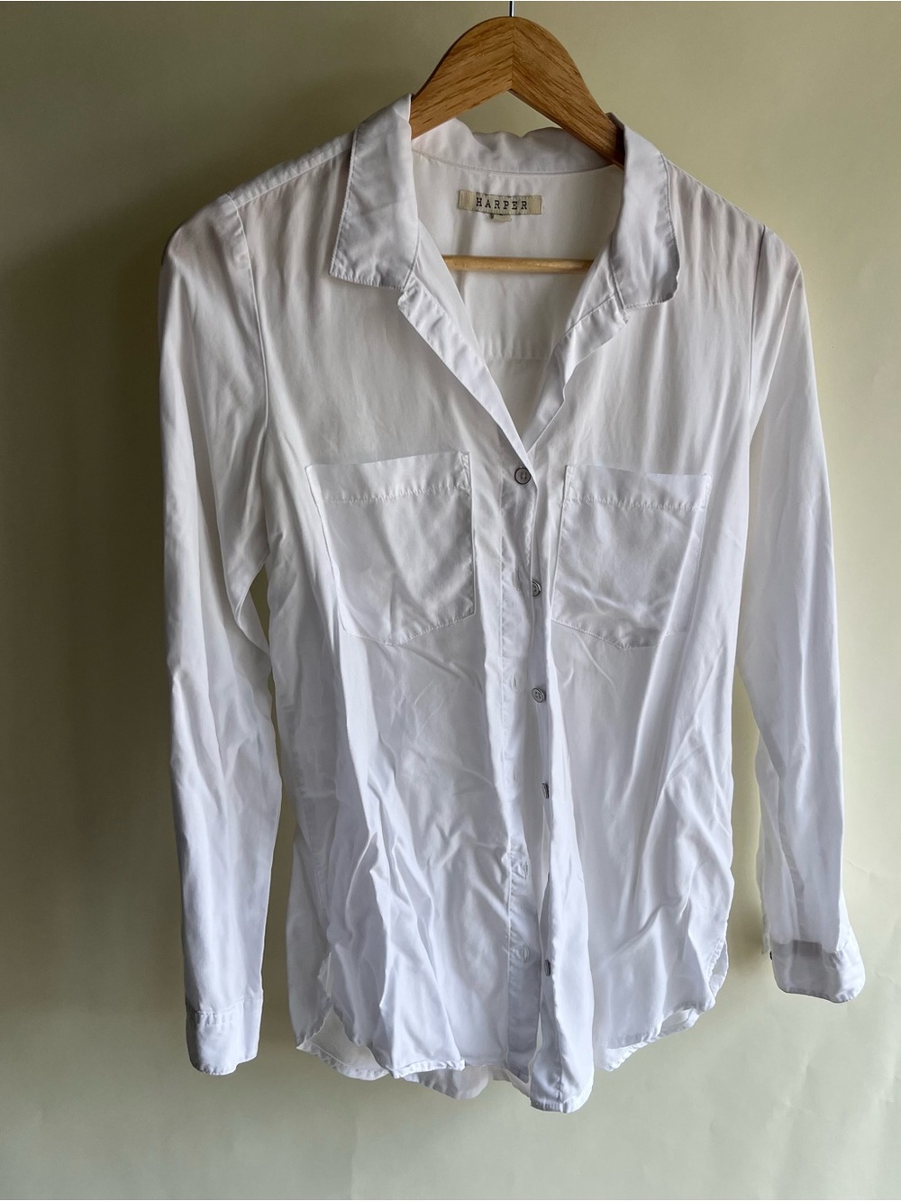 Harper Button Down Shirt Women’s Sz Sm White Collared EUC Women’s Long Sleeve